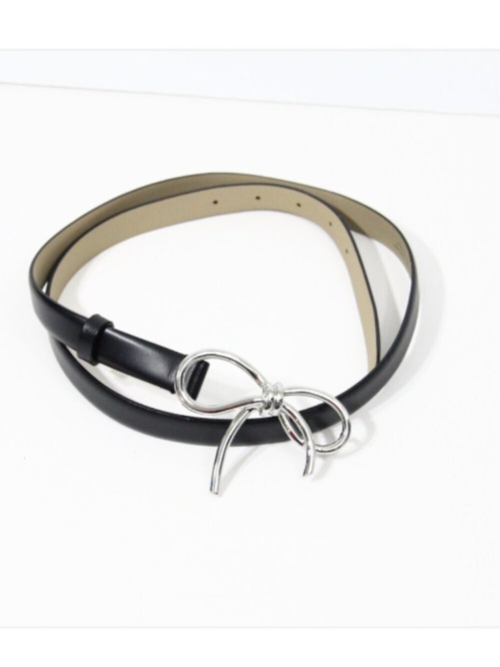W by Worth Black Leather Belt NEW Women Large Silver Bow Skinny Made in Italy
